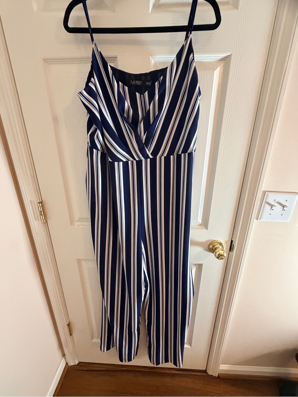 Ralph Lauren Navy and White Striped Spaghetti-Strap Jumpsuit